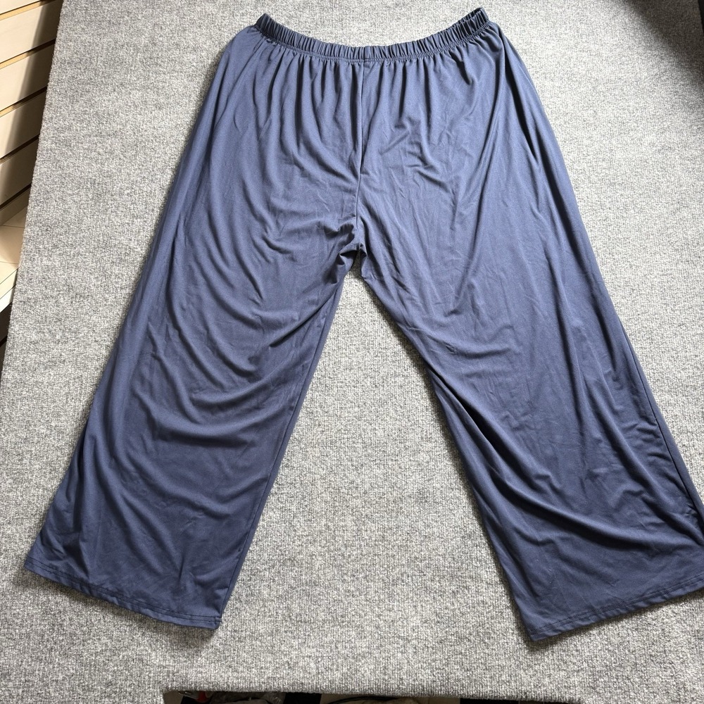 Womens Slate Blue Wide Leg Knit Pants Elastic Waist Stretch Lounge Trousers 4X